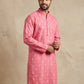 Men's Foil Print Traditional Kurta ( 65KO 5630 Coral )