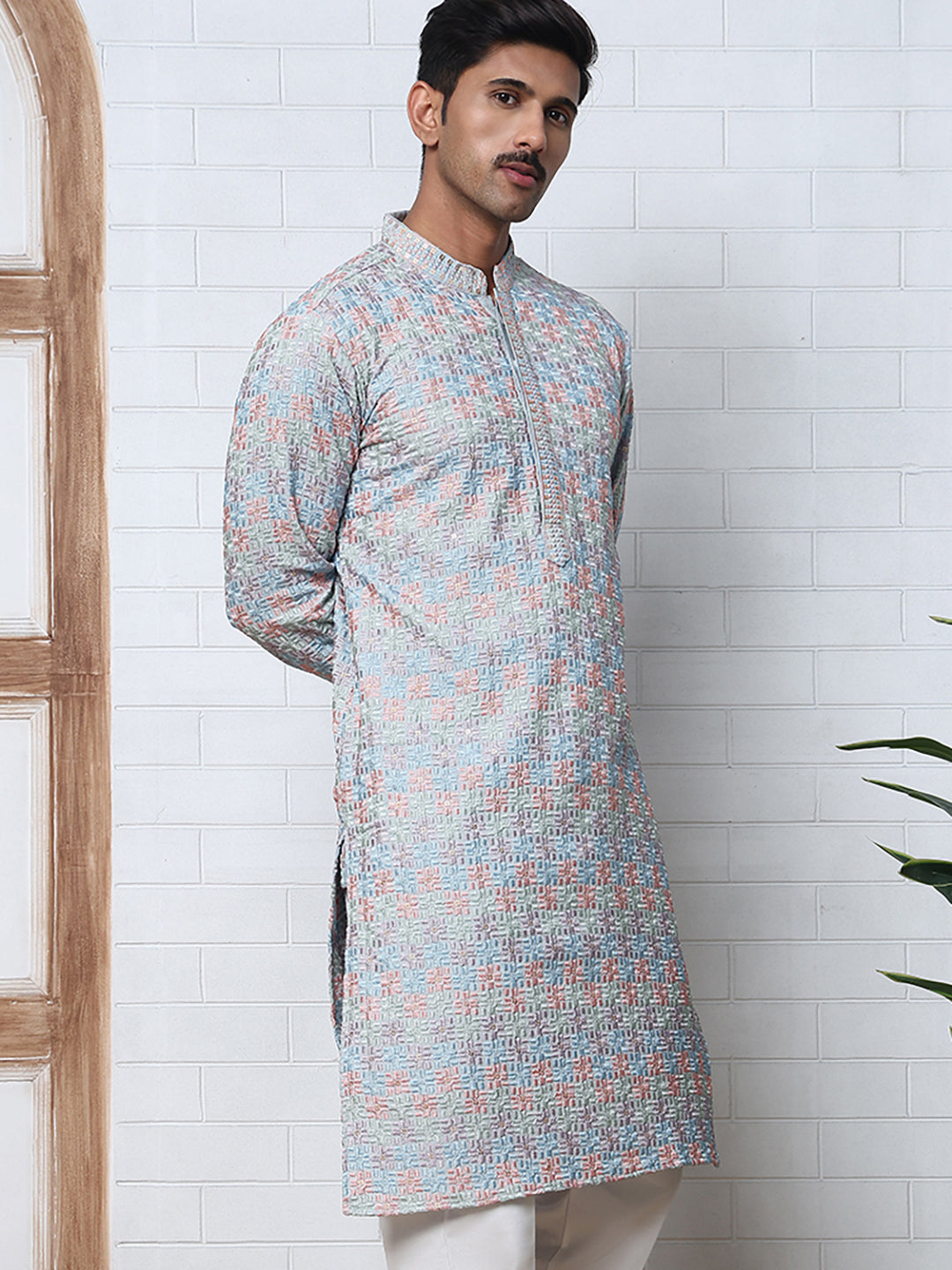 Viscose Rayon Self-Design Embroidered Kurtas ( ANMKO 278Blue )  [RT] [M-6]