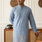 Men's Silk-Blend Embroidered Kurta with Korean Pants ( 65KP PJ11W S 5637 Sky )