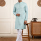 Men's Foil Print Traditional Kurta Pyjama ( 65KP W F 5642 Sky )