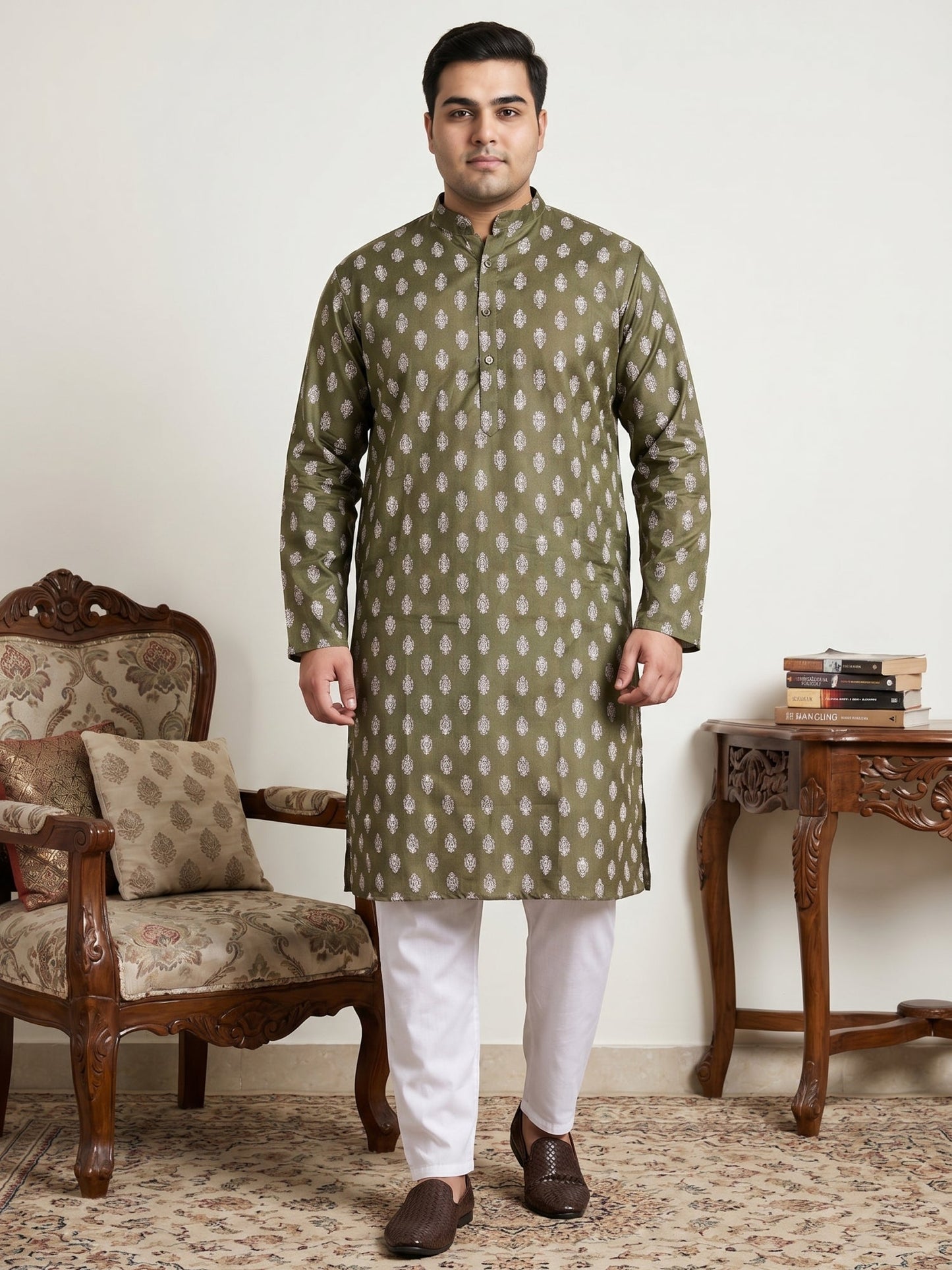 Floral Printed Kurta with Pyjama for Men