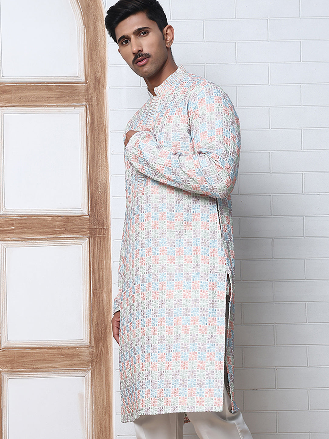 Viscose Rayon Self-Design Embroidered Kurtas ( ANMKO 278White )  [RT] [M-6]