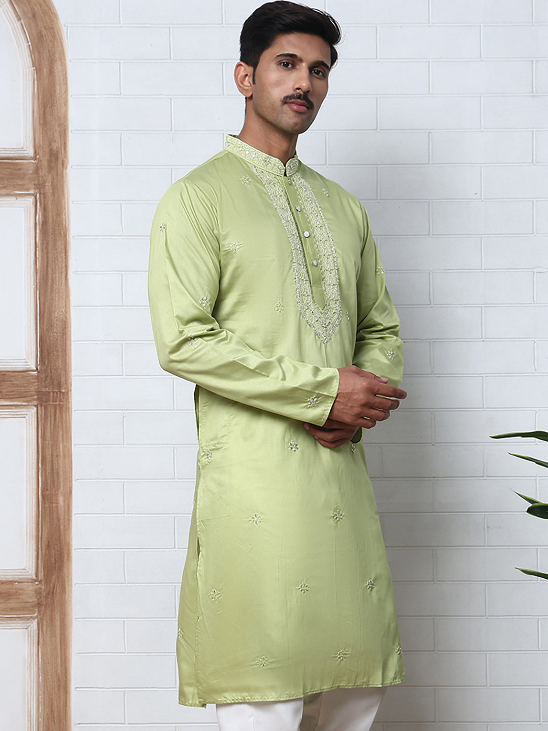 Embroidered Silk-Blend Kurtas ( ANMKO 292Green )