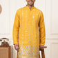Men's Silk-Blend Embroidered Kurta ( 65KO 5637 Mustard )