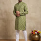 Men's Foil Print Traditional Kurta Pyjama ( 65KP W F 5630 Olive )
