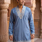 Cotton Blend Embroidered Kurta with Korean Pants ( 65KP PJ11W B 5634 Blue )