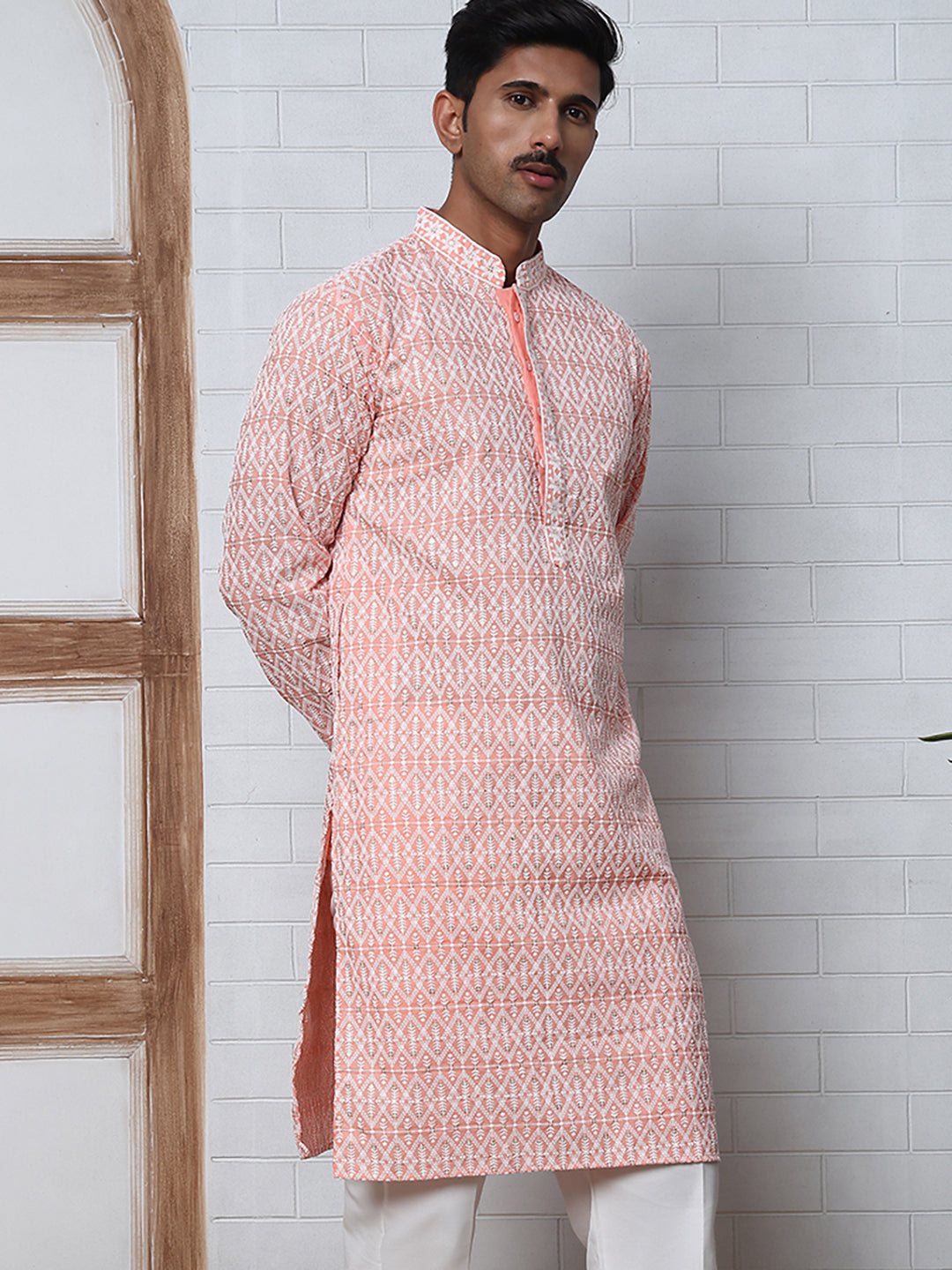 Embroidered Viscose Rayon Kurta ( ANMKO 280Peach )  [RT] [M-6]