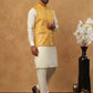 Embroidered Nehru Jacket Set with Solid Kurta Pyjama (65KPWC 592W 4150 Mustard )