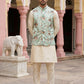 Men's Silk Blend Kurta Set with Printed Nehru Jacket ( JOKPWC 636W 4007Lime )