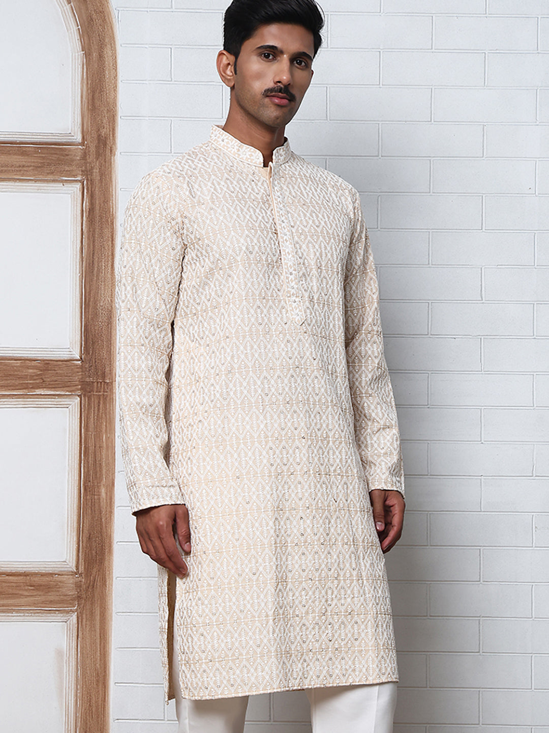 Embroidered Viscose Rayon Kurta ( ANMKO 280Beige )  [RT] [M-6]