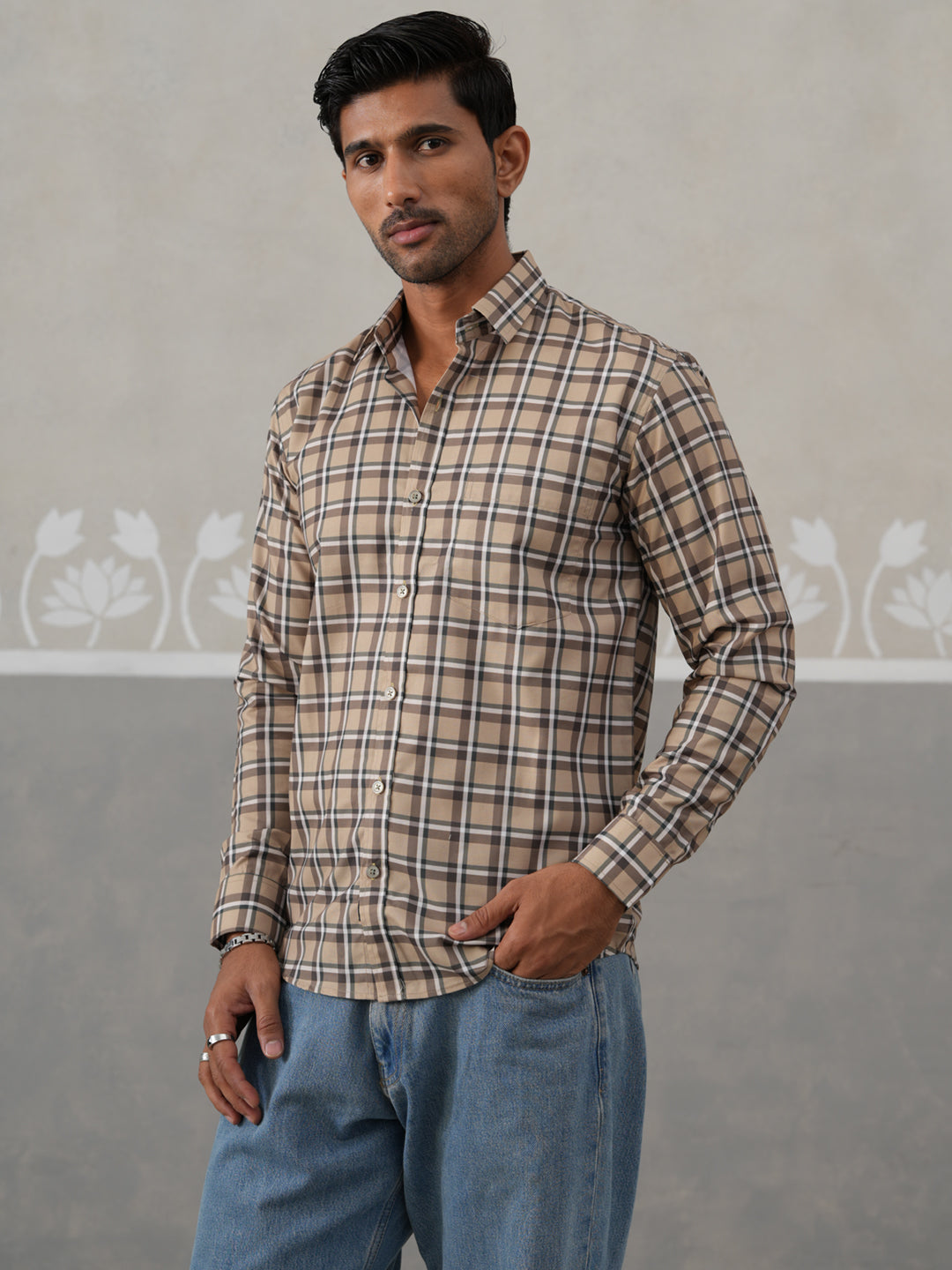 Checked Cotton Casual Shirt for Men ( RDSH 031Beige )