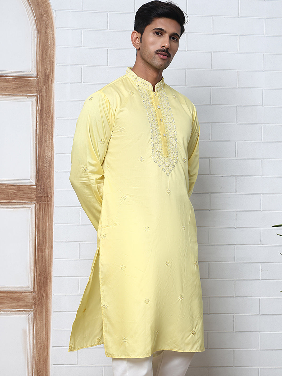 Embroidered Silk-Blend Kurtas ( ANMKO 292Yellow )