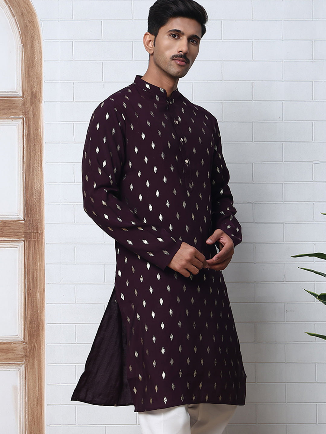Men's Foil Printed Silk Blend Kurtas ( ANMKO 283Purple )  [RT] [L-2]