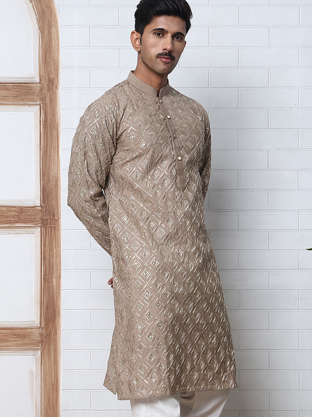 Geometric Sequin Pattern Kurtas ( ANMKO 282Brown )  [RT] [L-4]