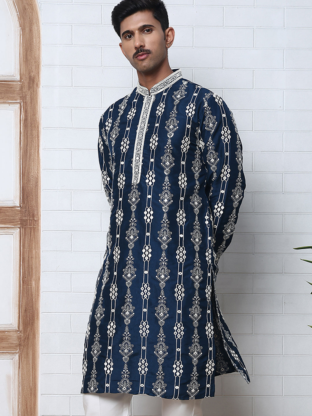 Festival Silk Blend Embroidered Kurtas ( ANMKO 276Navy )  [RT] [N-6]