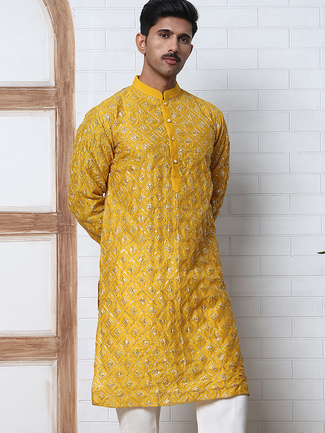 Geometric Sequin Pattern Kurtas ( ANMKO 282Mustard )  [RT] [L-4]