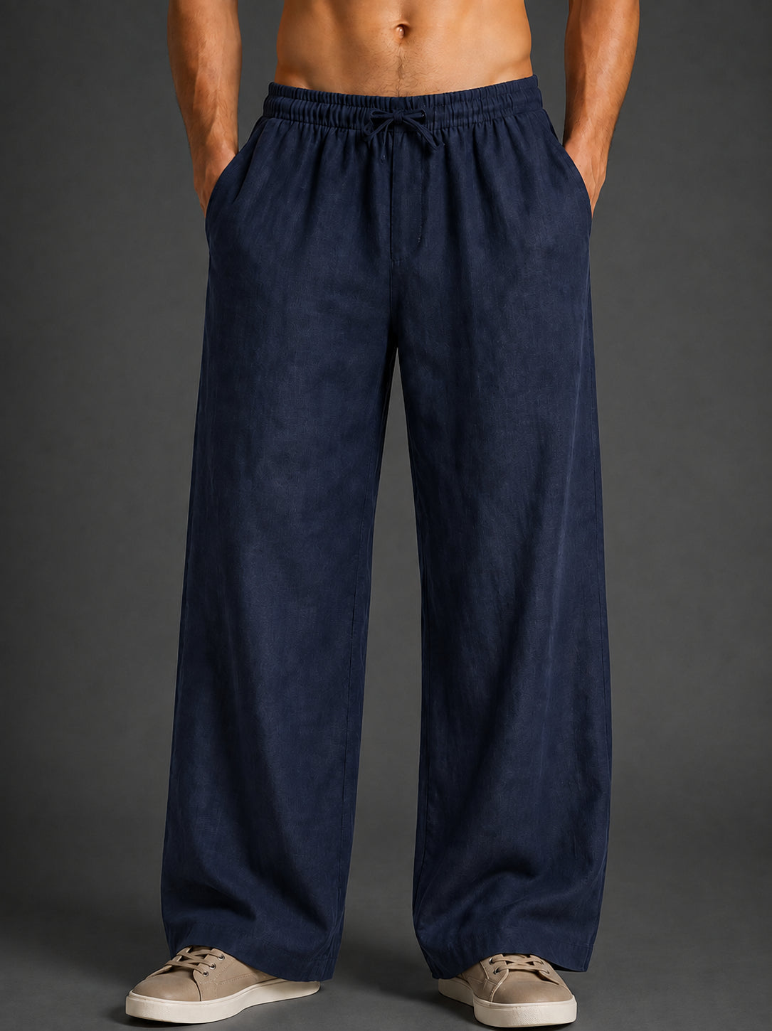 Men’s Relaxed Fit Linen Trousers ( J-GP 310 GP 310Navy )