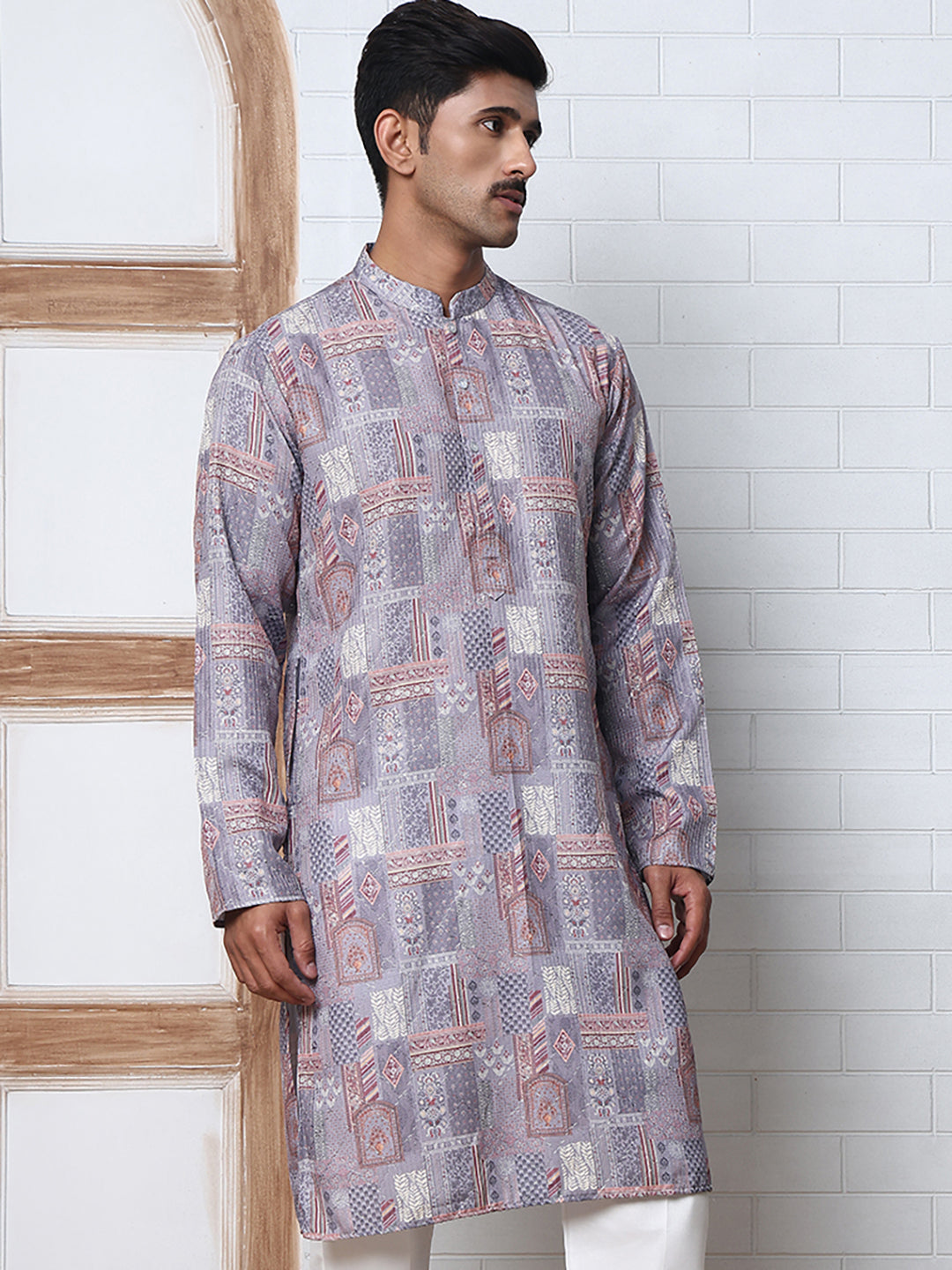 Thread Work & Printed Cotton Blend Kurtas ( ANMKO 297Grey )  [RT] [D-3]
