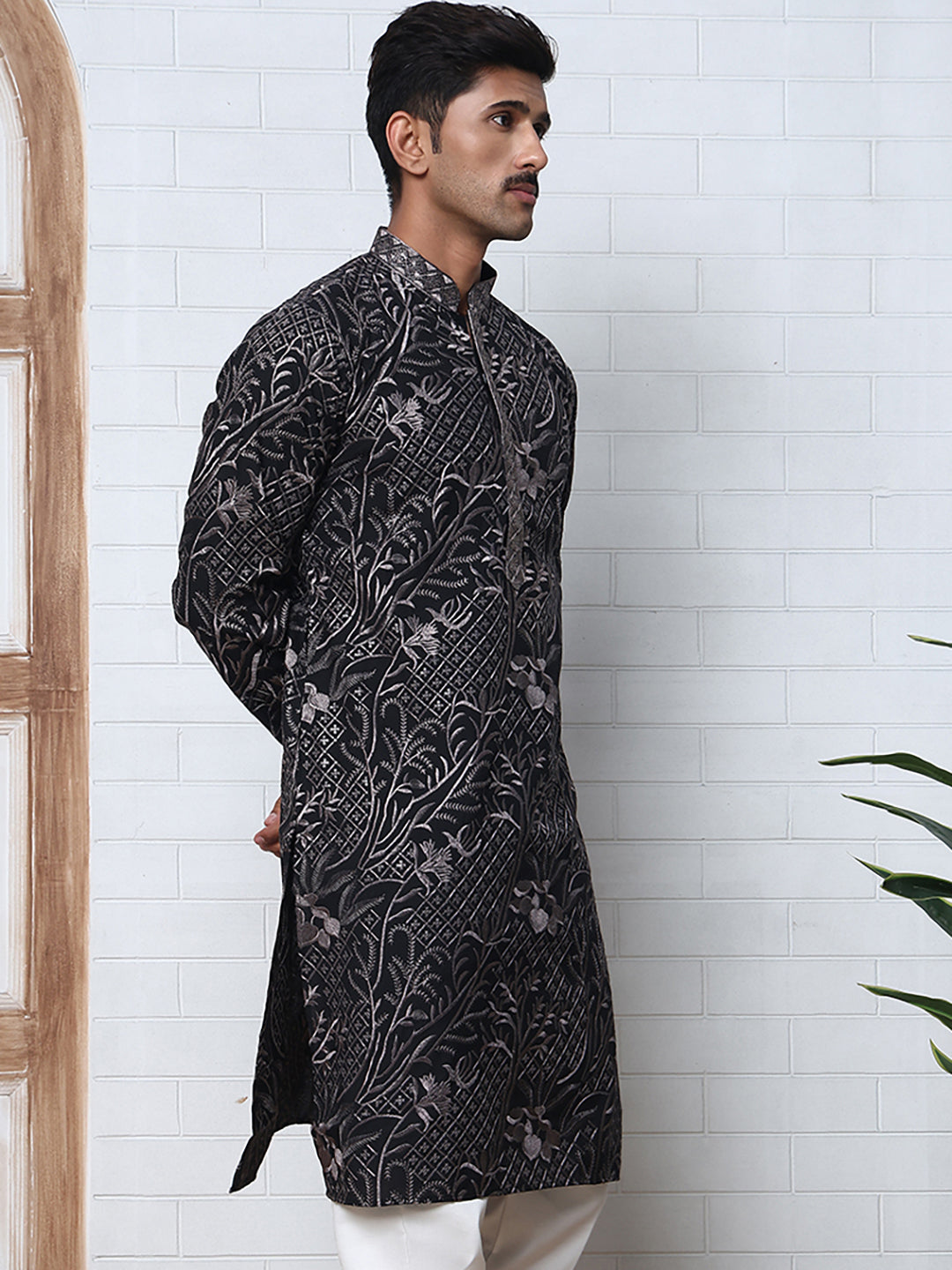 Embroidered Silk-Blend Kurtas ( ANMKO 289Black )  [RT] [H-5]