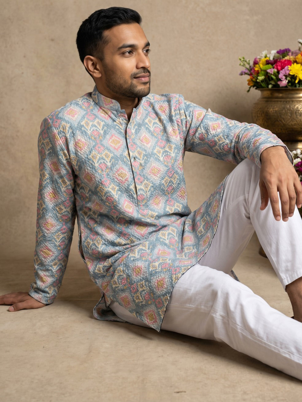 Printed & Thread Work Kurta for Men ( 65KO 5641 Blue )