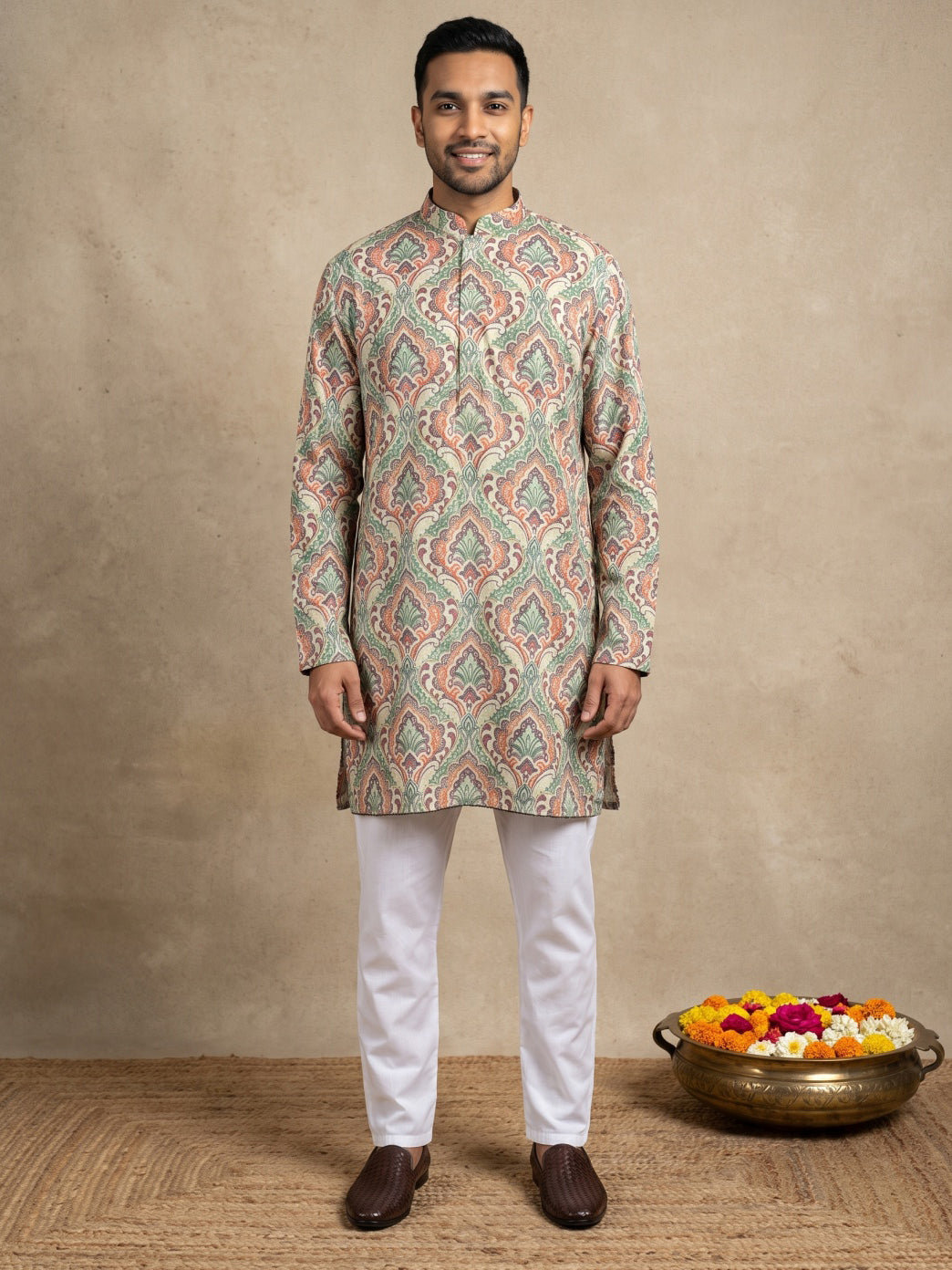 Printed & Thread Work Kurta Pyjama Set ( 65KP W T 5641 Green )