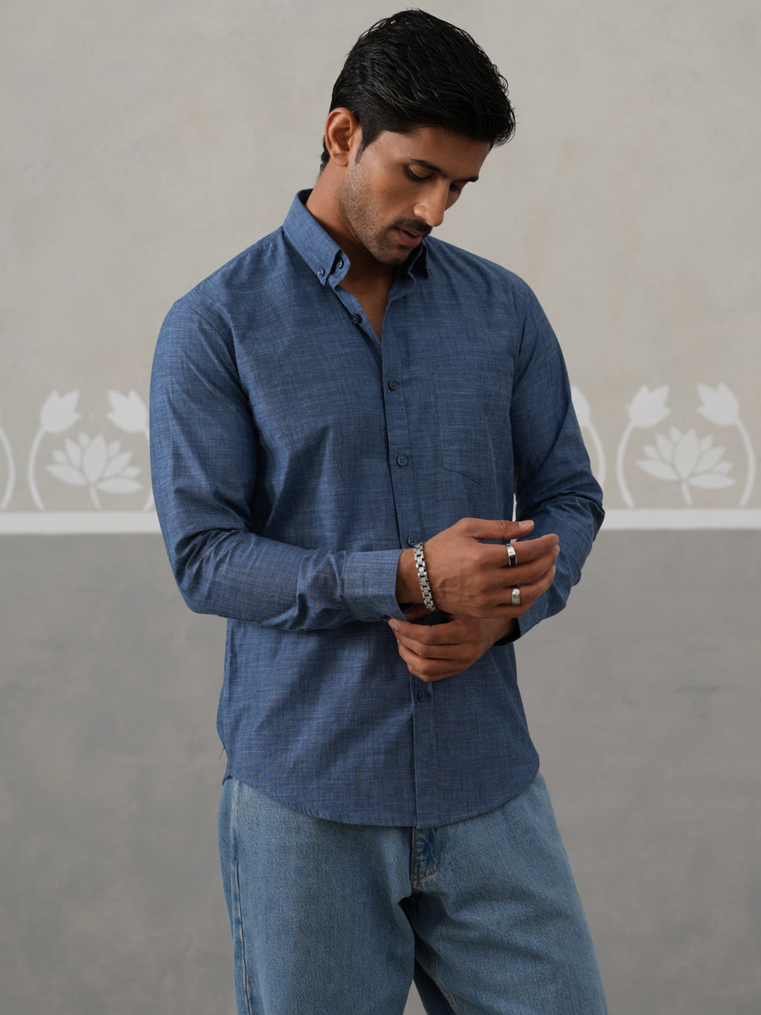Cotton Blend Solid Casual Shirt for Men ( RDSH 032Blue )