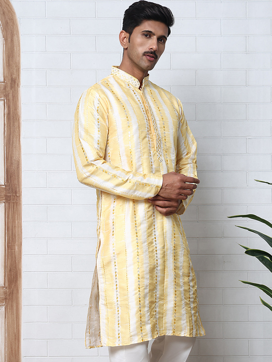 Men Silk Blend Festive Embroidered Kurtas ( ANMKO 299Yellow )  [RT] [C-2]