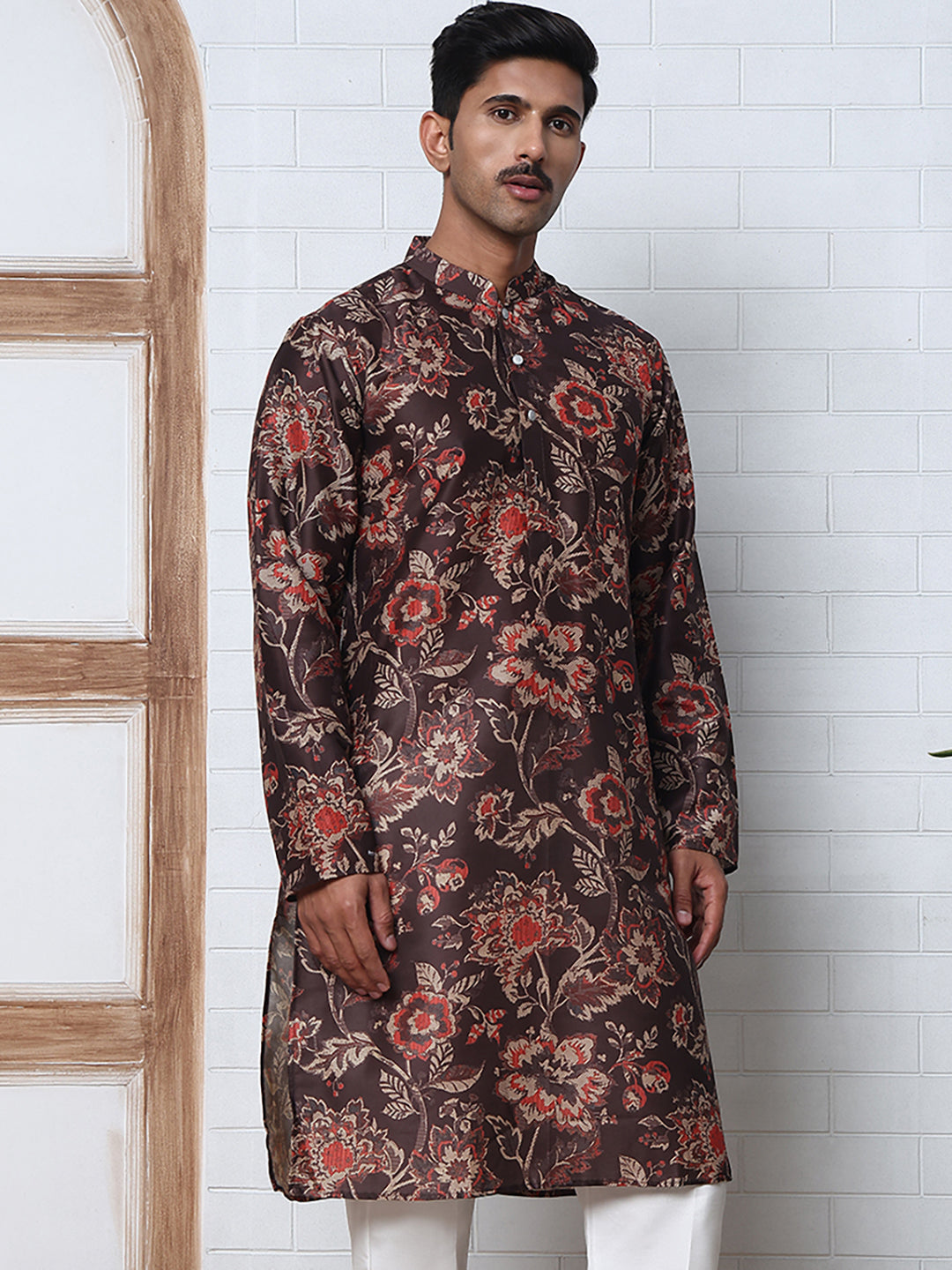 Cotton Blend Floral Printed Kurtas ( ANMKO 294Coffee )  [RT] [M-5]