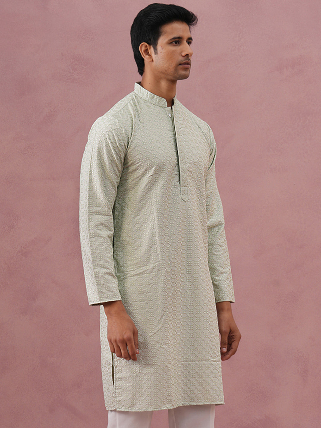 Silk Blend Embroidered Kurtas ( ANMKO 301Pista )  [RT] [L-6]