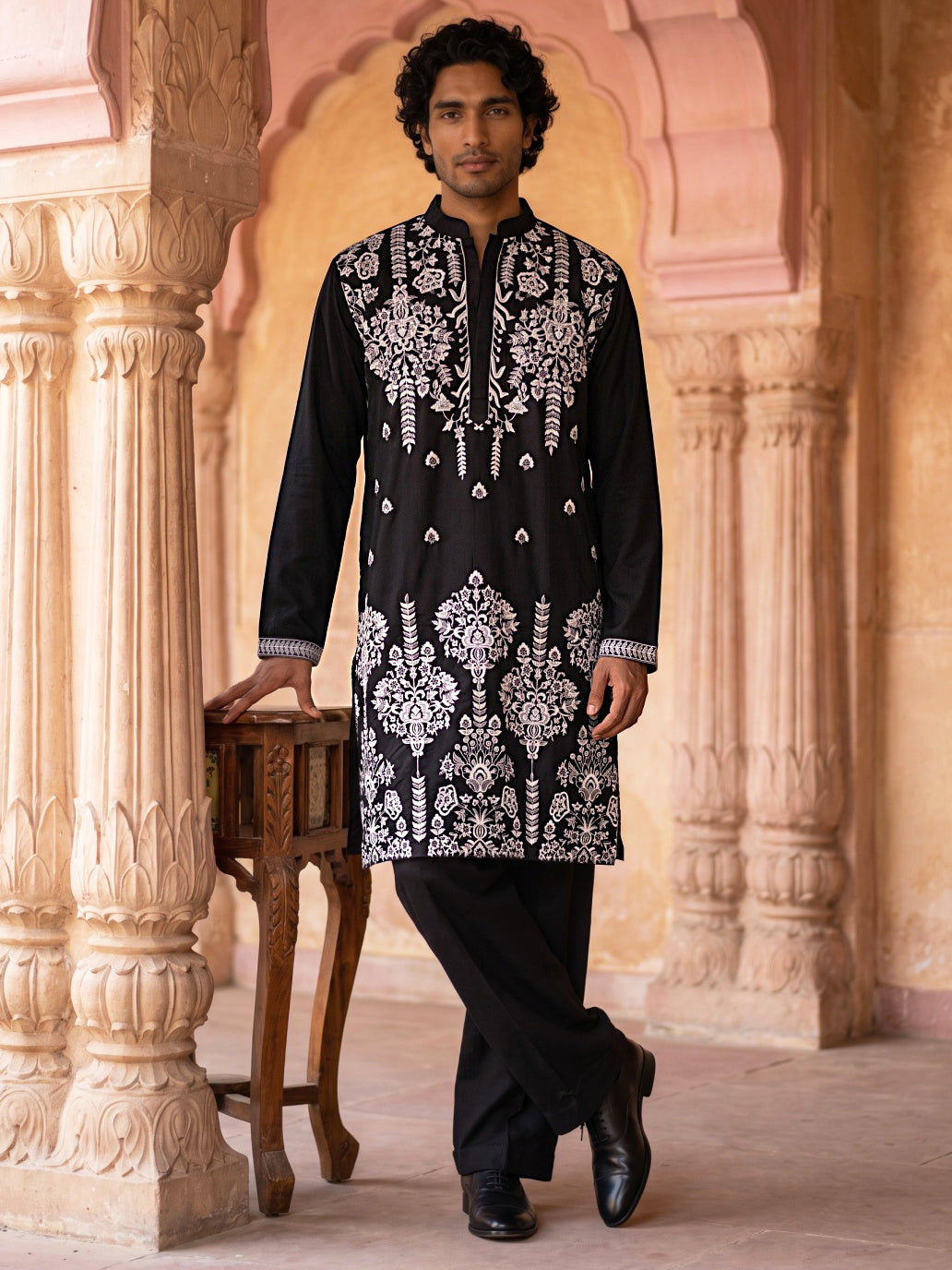 Embroidered Cotton Blend Kurta for Men ( Z JKO C 5636 Black )