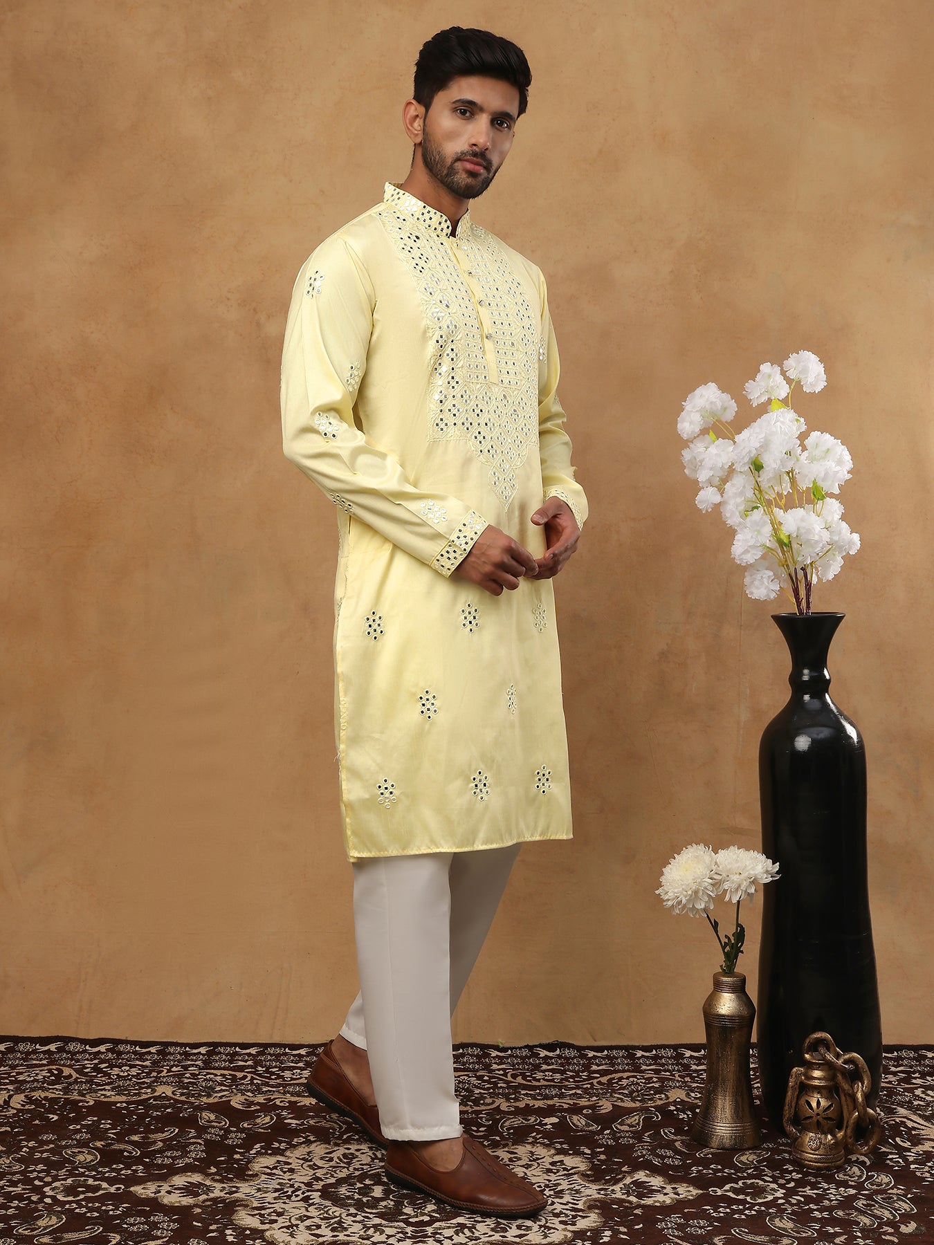 Silk Blend Mirror Work Embroidered Kurta ( HOPKO 015Yellow )  [RT] [P-2]