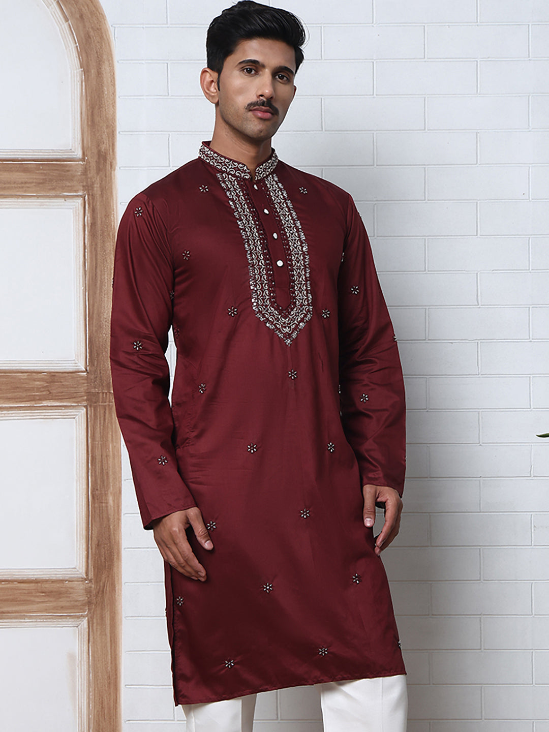 Embroidered Silk-Blend Kurtas ( ANMKO 292Maroon )