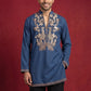 Men's Japanese Fabric Embroidered Kurta ( 65KO 5592Peacock ) [FF] [G-4]