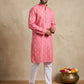 Men's Foil Print Traditional Kurta Pyjama ( 65KP W F 5630 Coral )
