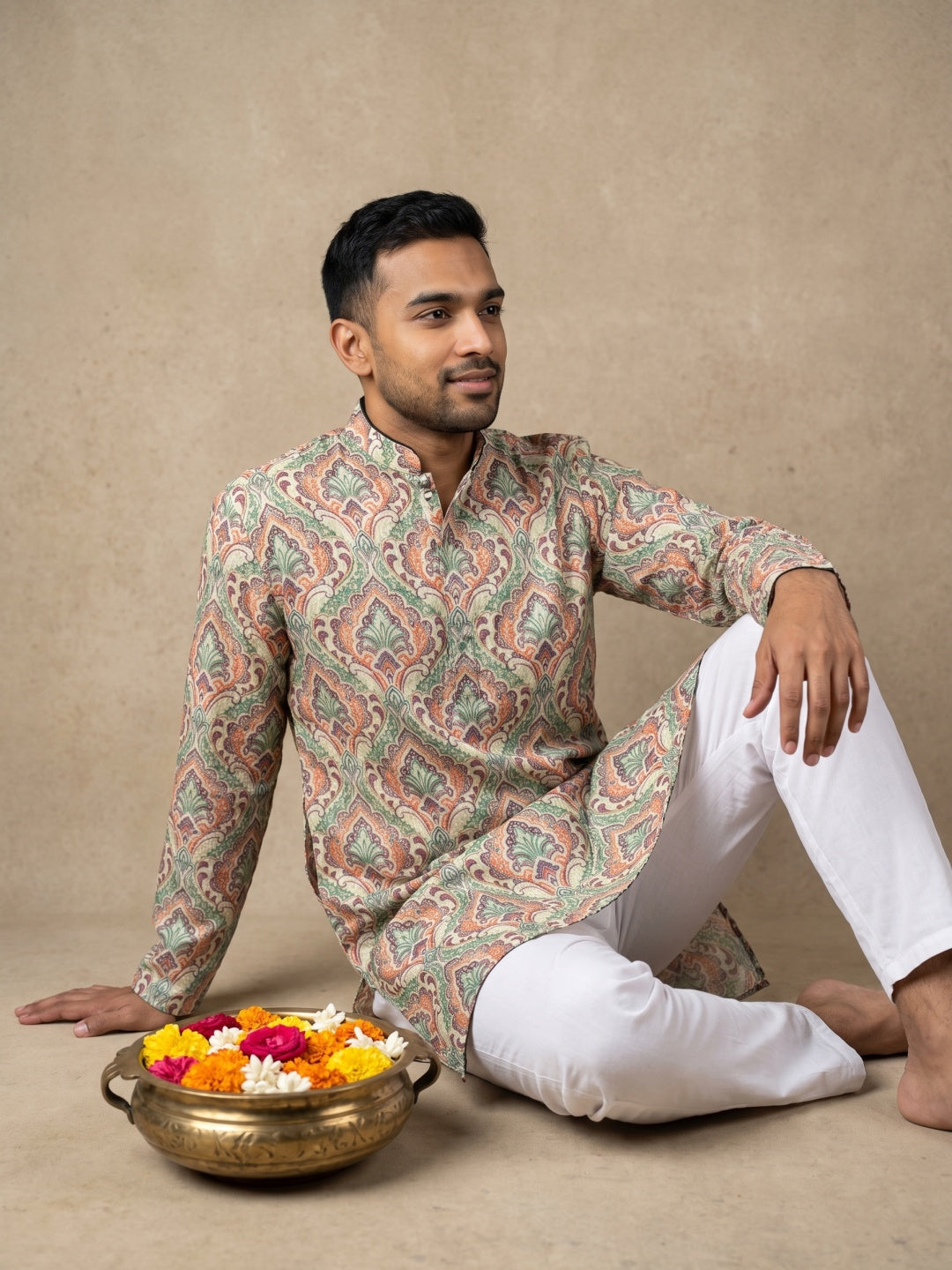 Printed & Thread Work Kurta for Men ( 65KO 5641 Green )