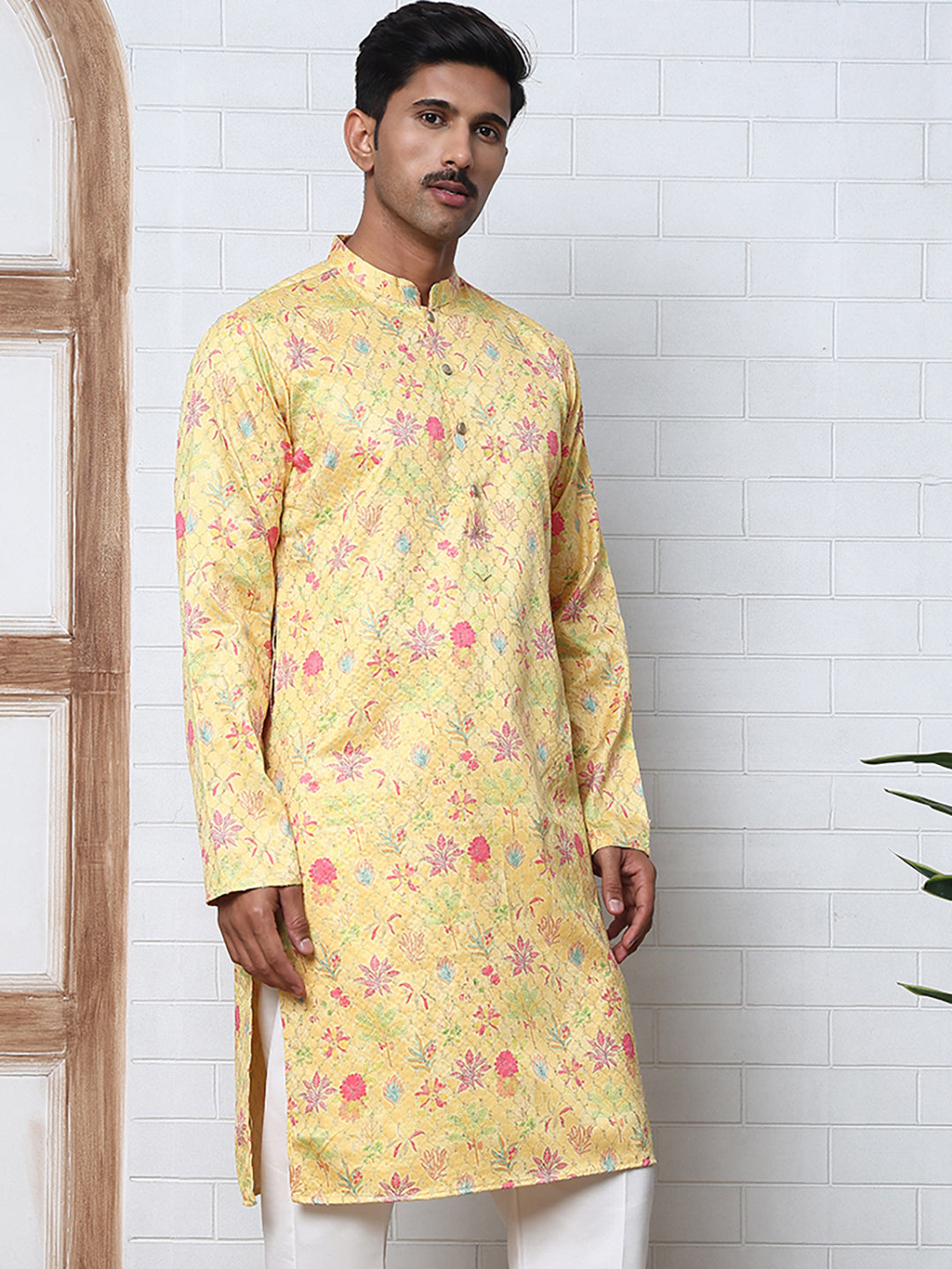 Thread Work & Printed Silk Blend Kurtas ( ANMKO 293Yellow )  [RT] [L-5]