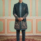 Men’s Peacock Blue Heavily Embroidered Indo-Western Set ( 50JIND 127Peacock S )