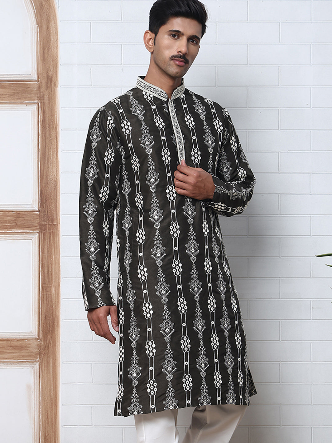 Festival Silk Blend Embroidered Kurtas ( ANMKO 276Olive )  [RT] [N-6]