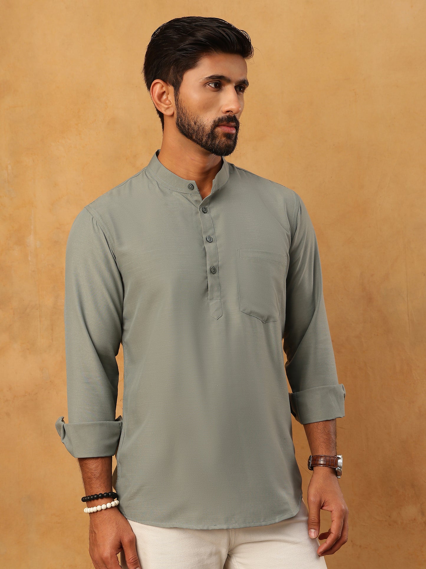 Solid Casual Short Kurta for Men ( ANMKO 304Grey )