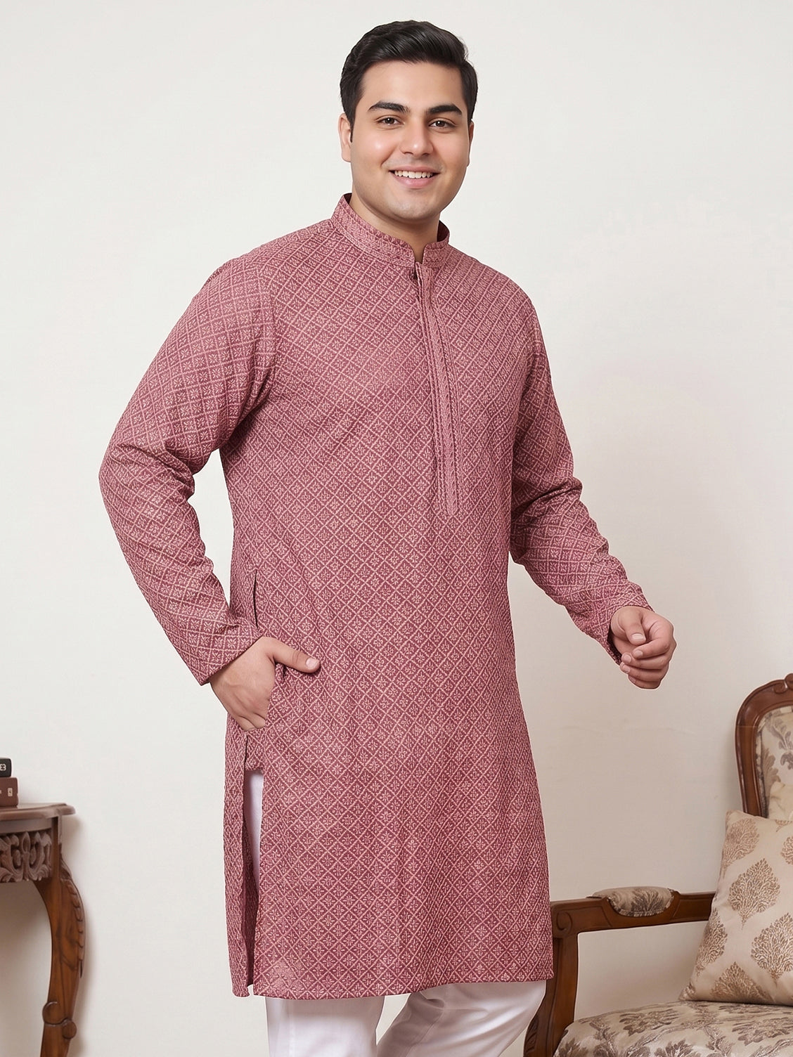 Magenta Embroidered and Sequence Kurta