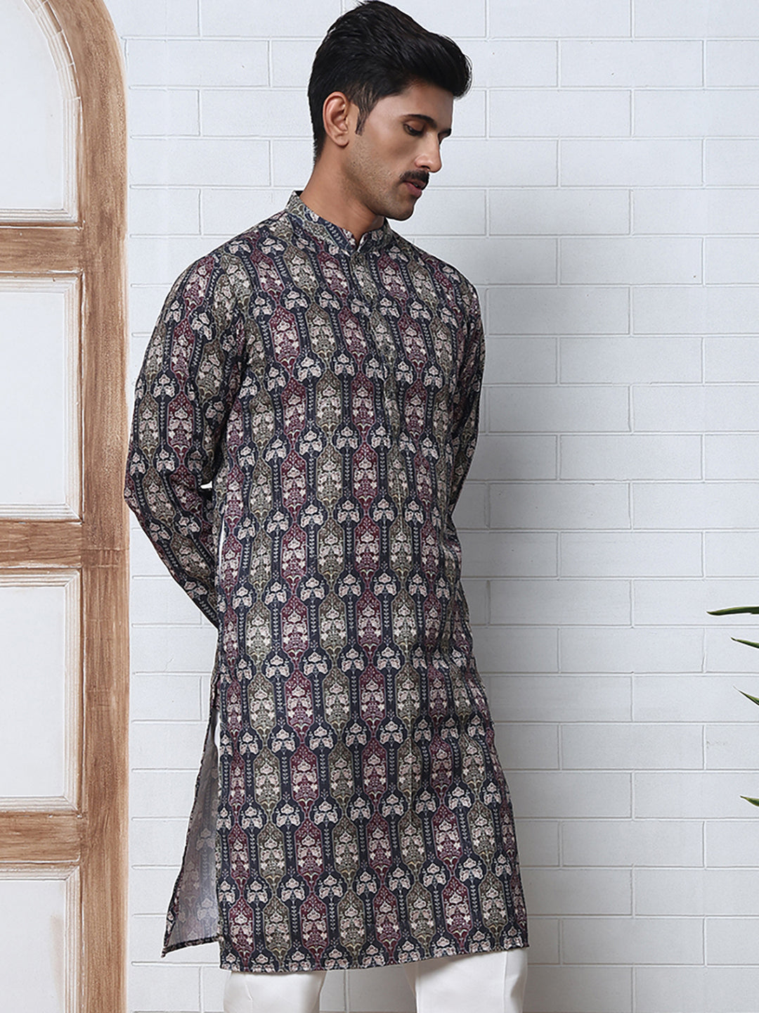 Thread Work & Printed Cotton Blend Kurtas ( ANMKO 297Navy )  [RT] [D-3]