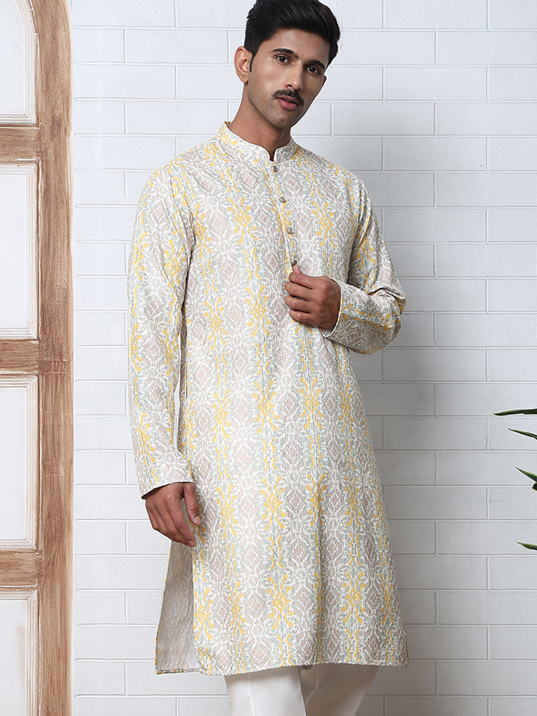Thread Work & Printed Silk Blend Kurtas ( ANMKO 279Yellow )  [RT] [L-3]