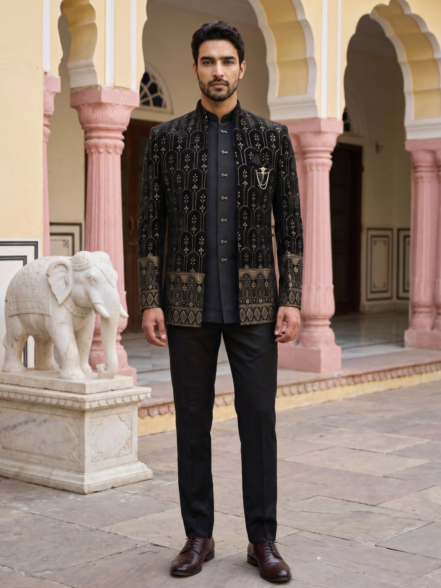 Men's Velvet Embroidered Indo-Western Set