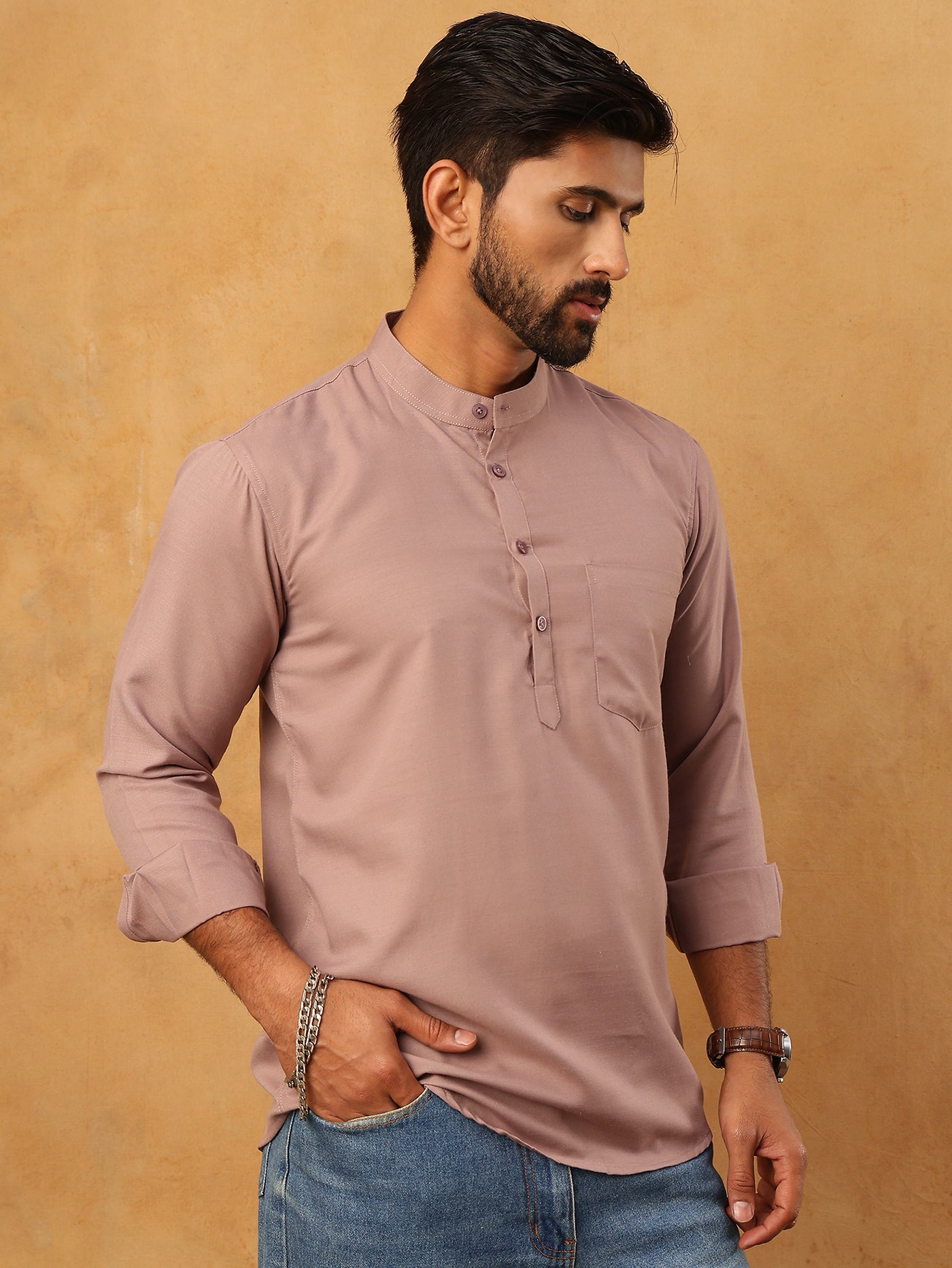 Solid Casual Short Kurta for Men ( ANMKO 304Peach )