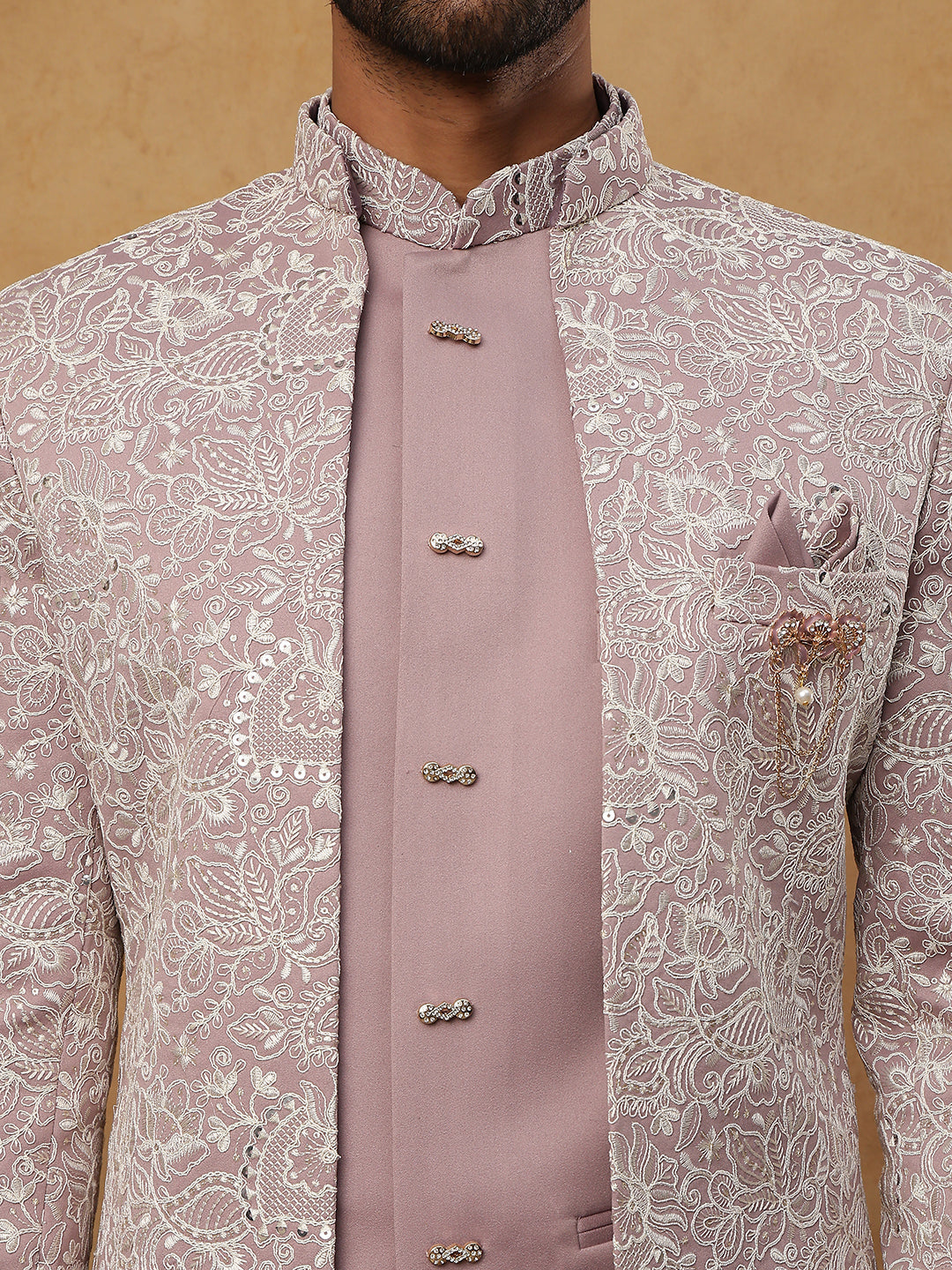 Men's Lavender Embroidered Indo-Western Set ( 50JIND 101 Lavender )
