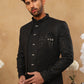 Men's Classic Black Embroidered Indo-Western Suit Set ( 50JIND 102 Black )
