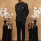 Men's Classic Black Embroidered Indo-Western Suit Set ( 50JIND 102 Black )