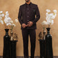 Men's Royal Wine Embroidered Indo-Western Suit Set ( 50JIND 102 Wine )