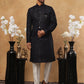 Men's Navy Blue Geometric Embroidered Indo Western Set ( 50JIND 103 Blue )