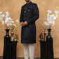 Men's Navy Blue Geometric Embroidered Indo Western Set ( 50JIND 103 Blue )